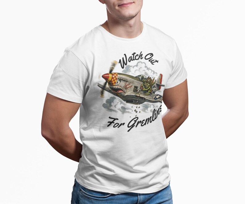 Watch Out For Gremlins Shirt, Vintage WWII Warbird Aviation Tee image 3