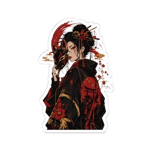 Pegatina de máscara Kitsune, calcomanía de arte japonés oscuro, espíritu de zorro geisha imagen 4