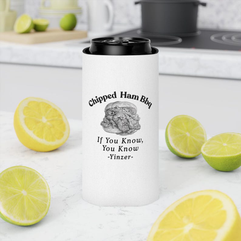 Enfriador de latas de jamón desmenuzado para barbacoa de Pittsburgh, funda para cerveza Yinzer Foodie imagen 12