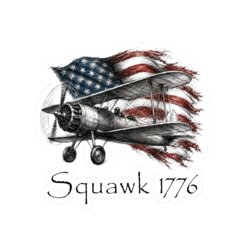 Squawk 1776 Stearman Biplane America 250 kiss-cut sticker by SunSpun Creations