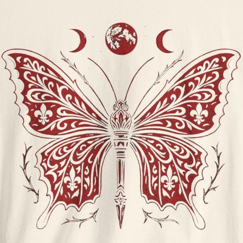 Blood Moon Butterfly Shirt, Gothic Witchy Halloween Occult Phases image 4