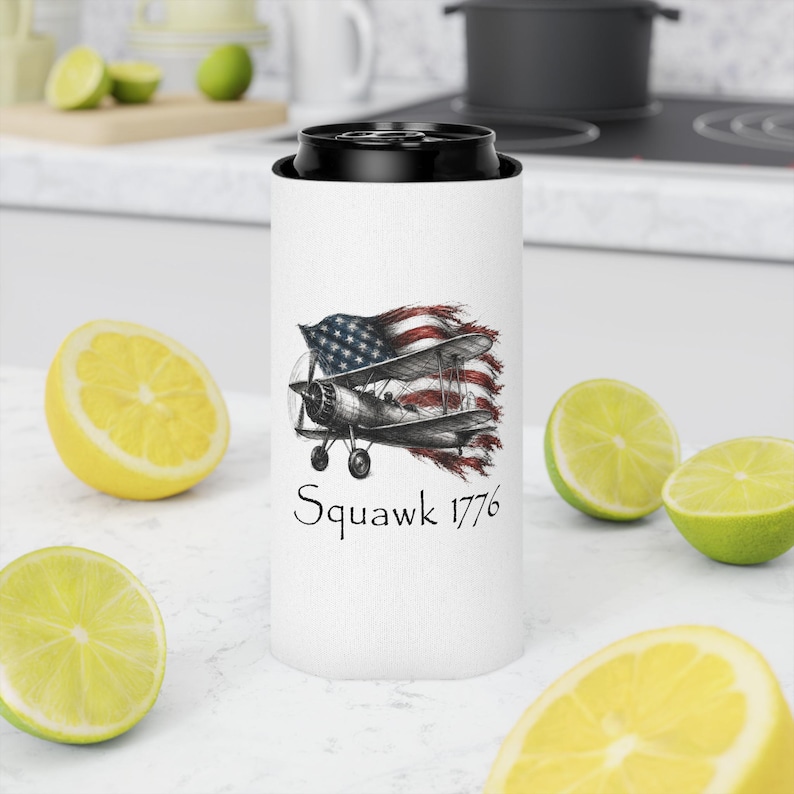 Stearman Biplane Can Cooler, Squawk 1776 Aviation Koozie, Pilot Gift image 5