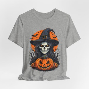 Skeleton Witch Halloween Shirt, Gothic Pumpkin Tee, Spooky Season image 6