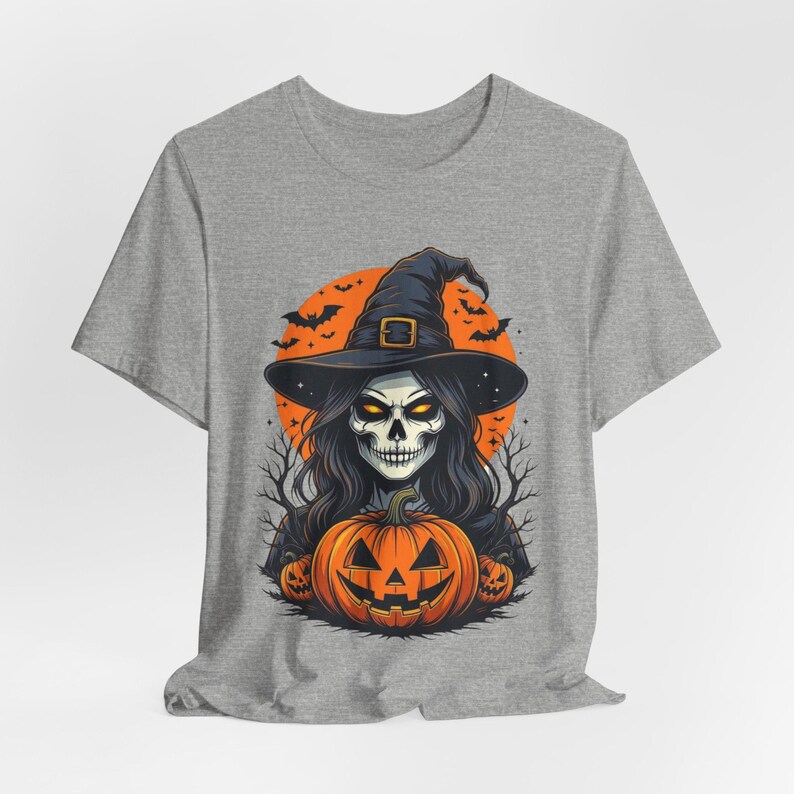 Skeleton Witch Halloween Shirt, Gothic Pumpkin Tee, Spooky Season image 6