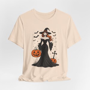Seksowna koszulka z czarownicą na Halloween, koszulka z gotycką pinup, upiorny sezon zdjęcie 8