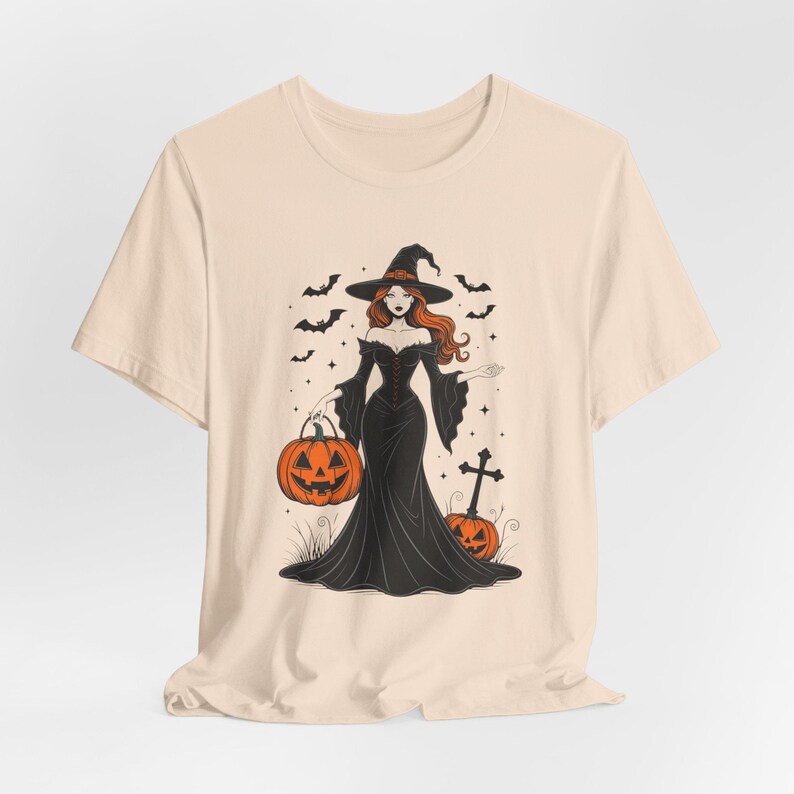 Seksowna koszulka z czarownicą na Halloween, koszulka z gotycką pinup, upiorny sezon zdjęcie 8
