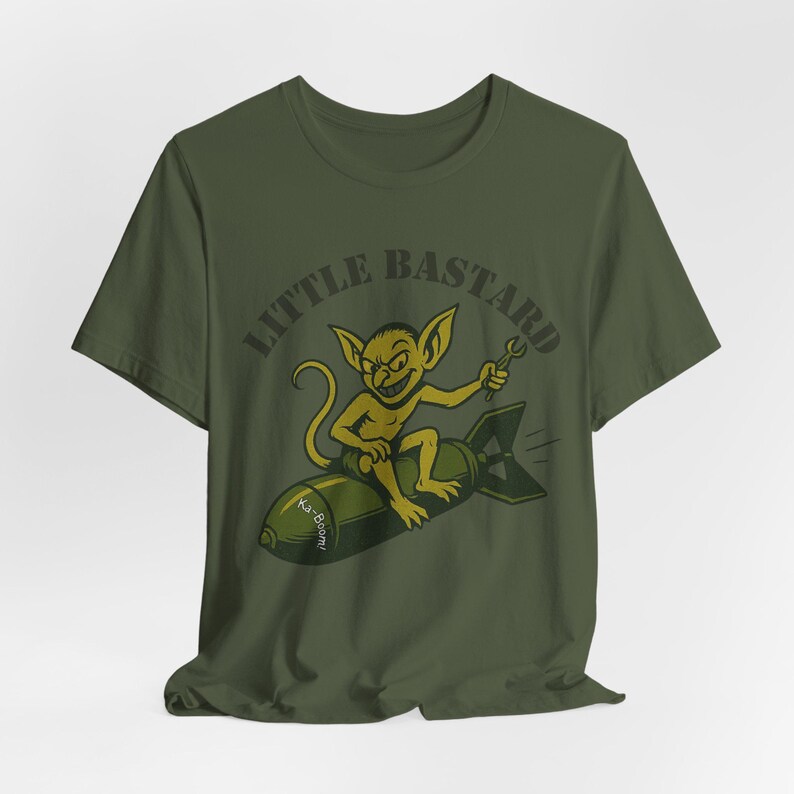 WWII Nose Art T-Shirt | Gremlin Little Bastard | Vintage Aviation Pilot Gift image 5