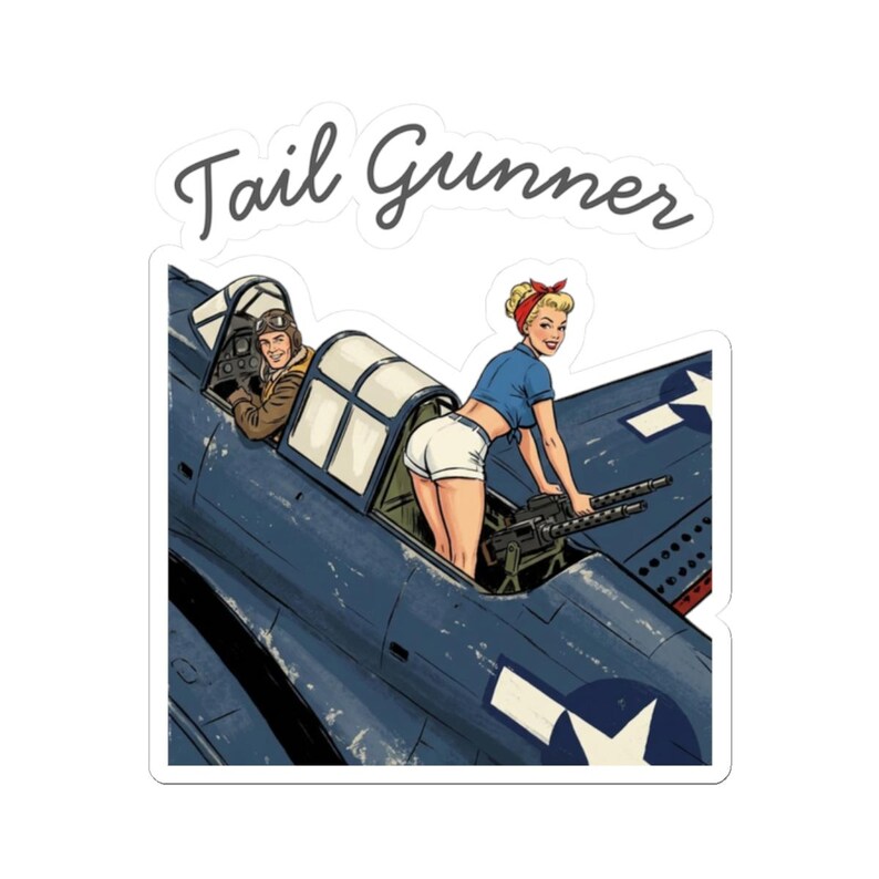 WWII Nose Art Sticker, Tail Gunner Pin Up Decal, Vintage Aviation image 3