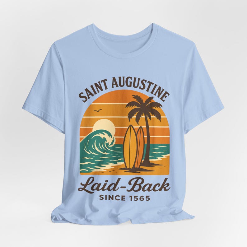 Saint Augustine Florida T-Shirt: Retro Sunset Surf Beach Coastal Vacation image 6