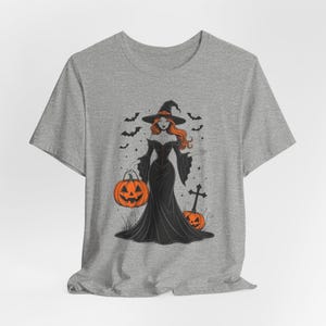 Seksowna koszulka z czarownicą na Halloween, koszulka z gotycką pinup, upiorny sezon zdjęcie 9