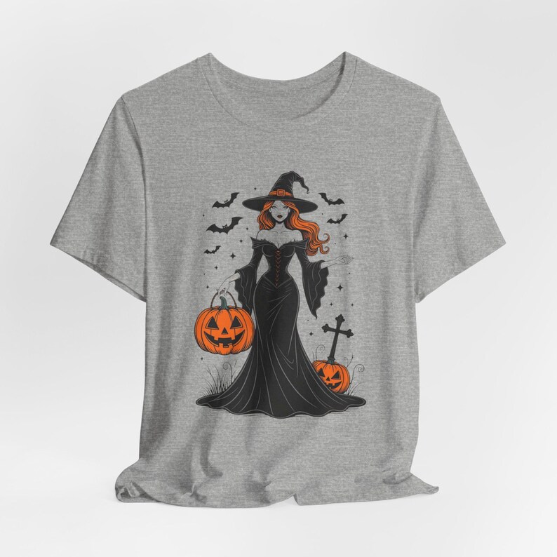 Seksowna koszulka z czarownicą na Halloween, koszulka z gotycką pinup, upiorny sezon zdjęcie 9
