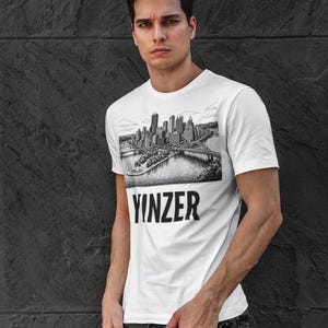 Pittsburgh Skyline T-Shirt | Black & White Yinzer Graphic image 8
