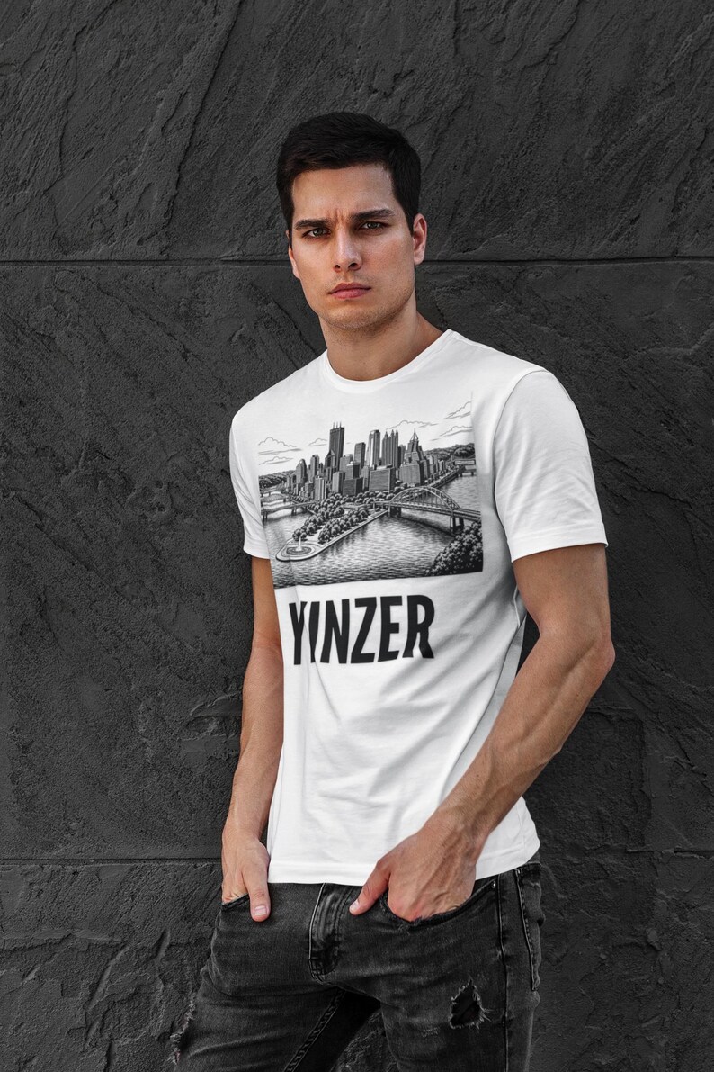 Pittsburgh Skyline T-Shirt | Black & White Yinzer Graphic image 8