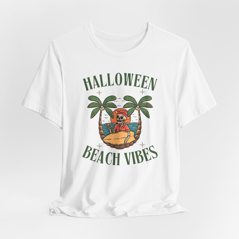 Skeleton Surfer Halloween Shirt, Beach Vibes Tee, Spooky Season image 4