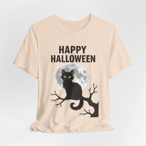 Koszulka z czarnym kotem na Halloween, koszulka w stylu gotyckim z pełnią księżyca, upiorny sezon zdjęcie 6