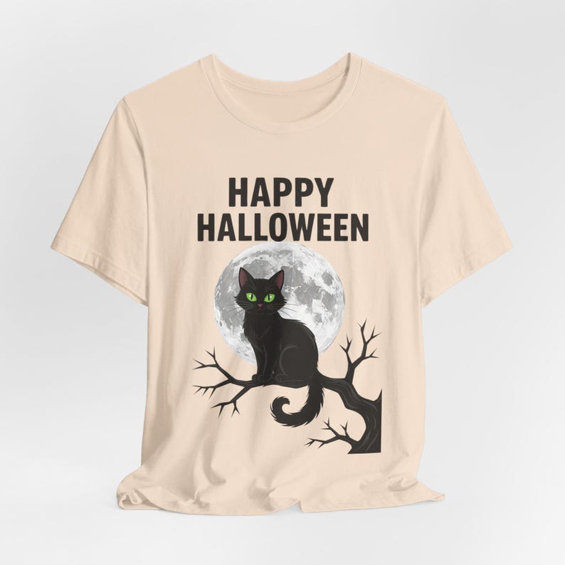 Koszulka z czarnym kotem na Halloween, koszulka w stylu gotyckim z pełnią księżyca, upiorny sezon zdjęcie 6