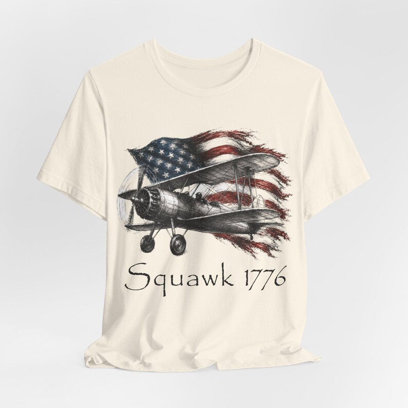 Camiseta de piloto de biplano Stearman, humor aeronáutico Squawk 1776, camiseta patriótica de aviador. imagen 9