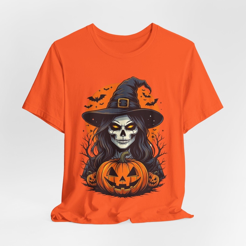 Skeleton Witch Halloween Shirt, Gothic Pumpkin Tee, Spooky Season image 4