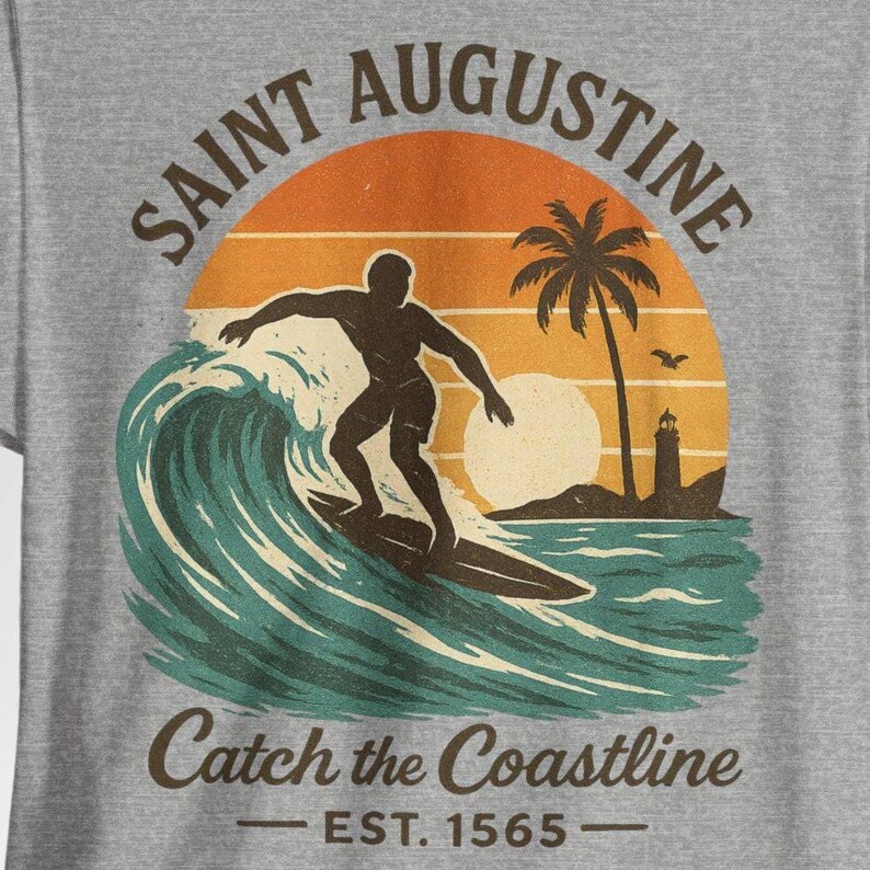 St. Augustine Surf T-Shirt: Retro Sunset Beach, Florida Souvenir image 9