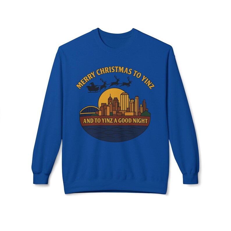 Pittsburgh Christmas Sweatshirt: Steel City Skyline, 'Merry Christmas to Yinz' image 11