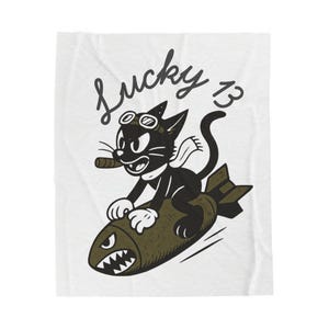Manta de peluche con forma de gato bombardero de la Segunda Guerra Mundial / Arte de nariz del Lucky 13 imagen 1