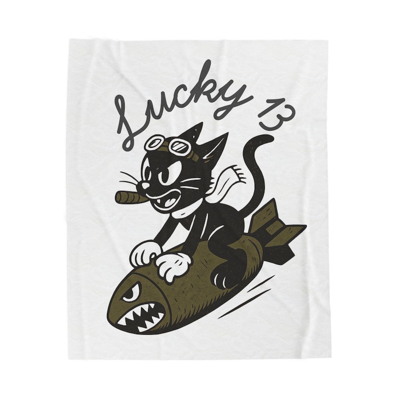 Manta de peluche con forma de gato bombardero de la Segunda Guerra Mundial / Arte de nariz del Lucky 13 imagen 1