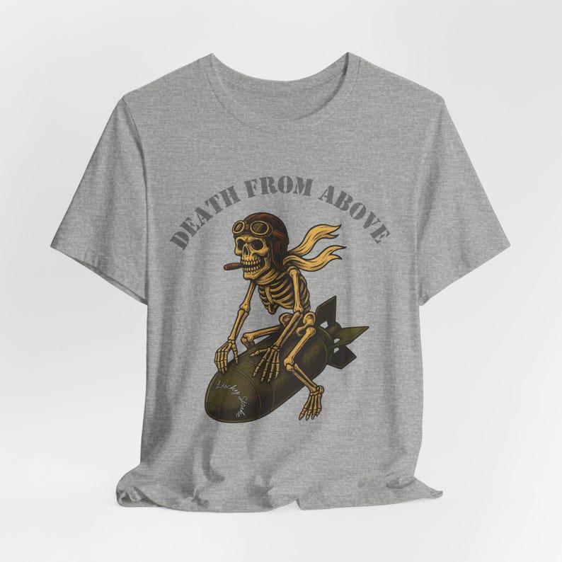 WWII Bomber Nose Art T-Shirt: Lucky Strike Skull Pilot image 7