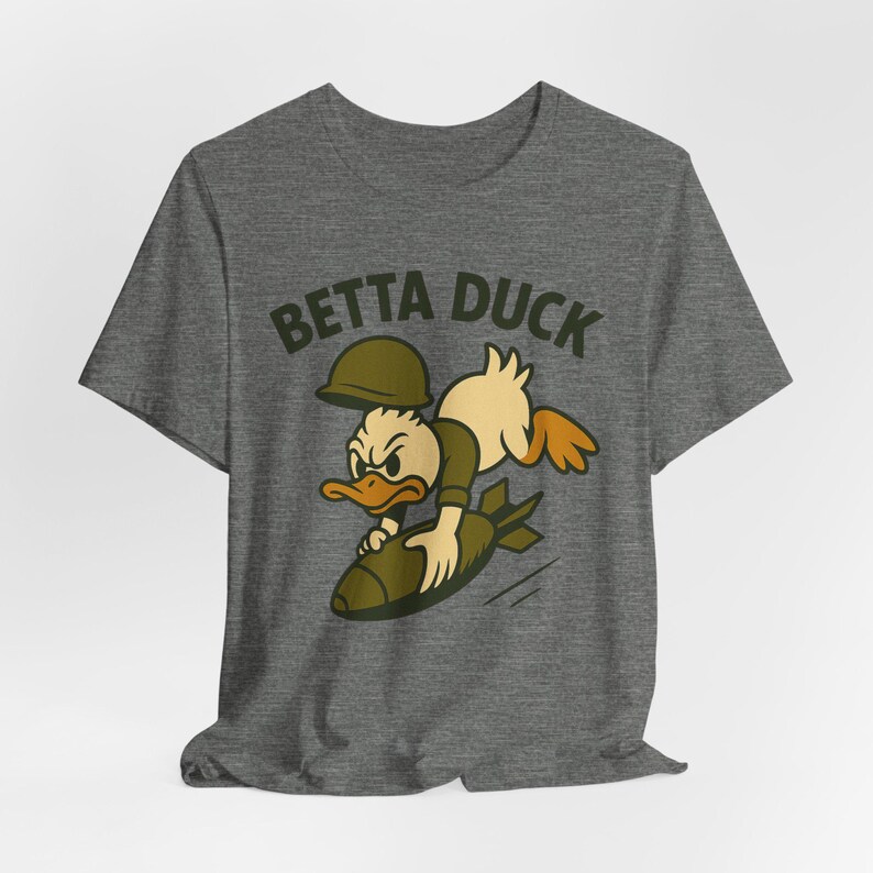 Betta Duck Bomb Rider T-Shirt: Retro Cartoon Military Nose Art Style image 8