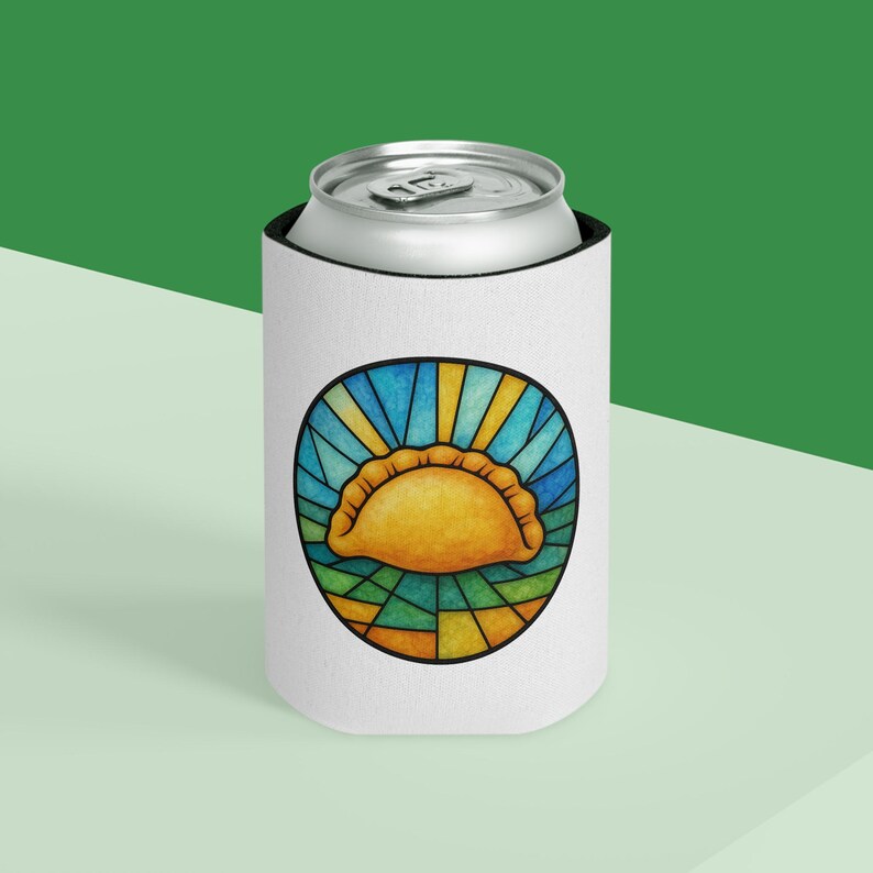 Stained Glass Pierogi Can Cooler, Pittsburgh Polish Food Koozie, Yinzer Beer Sleeve image 2