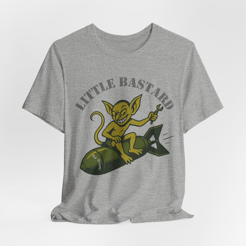 WWII Nose Art T-Shirt | Gremlin Little Bastard | Vintage Aviation Pilot Gift image 6