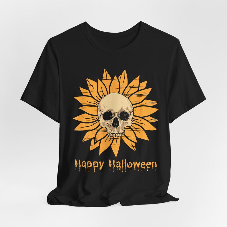 Sunflower Skull Halloween Shirt, Gothic Floral Tee, Cottagecore image 4