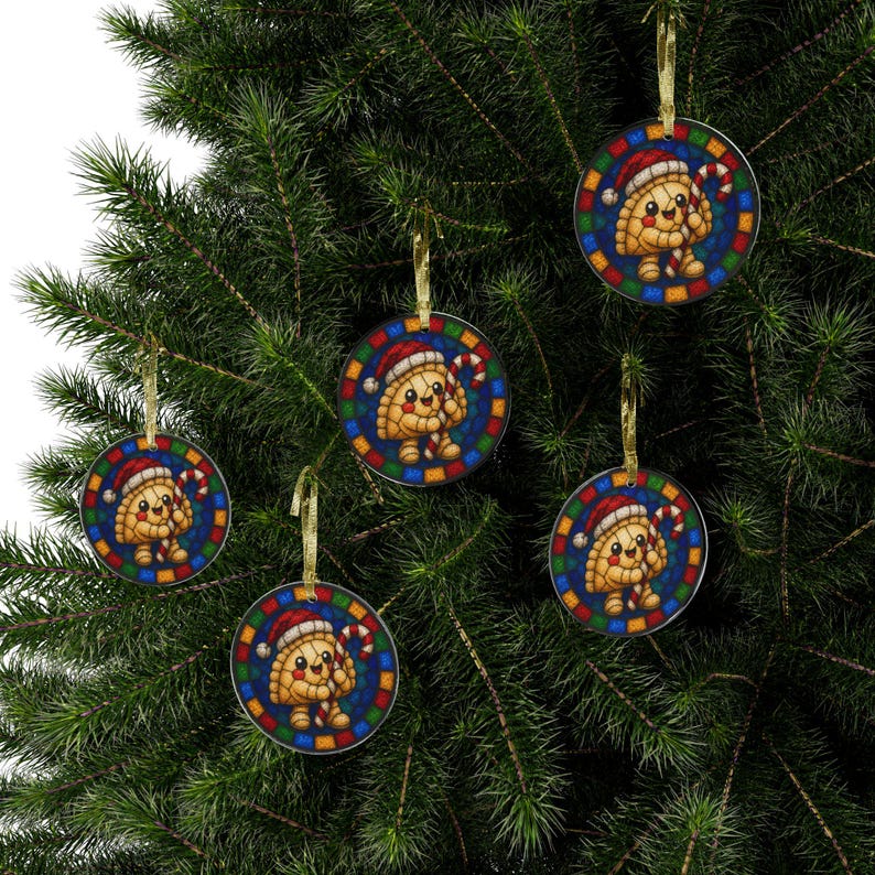 Candy Cane Pierogi Acrylic Ornament, Stained Glass Style, Polish Christmas Decor image 12