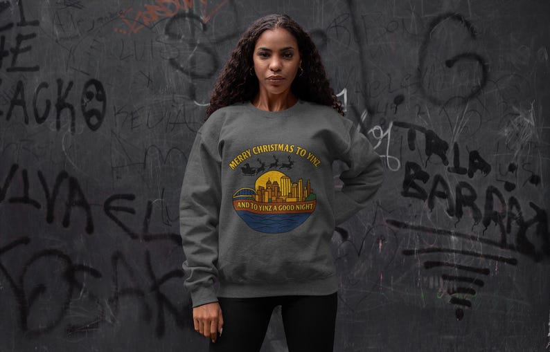 Pittsburgh Christmas Sweatshirt: Steel City Skyline, 'Merry Christmas to Yinz' image 3