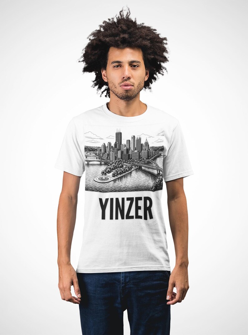Pittsburgh Skyline T-Shirt | Black & White Yinzer Graphic image 6