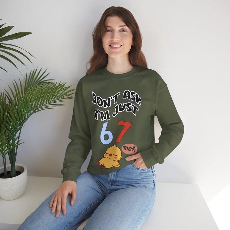 Funny Chick Meme Sweatshirt | "Don't Ask I'm Just 67 Meh" Crewneck image 6