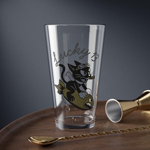 Lucky 13 Cat Pint Glass, WWII Nose Art Barware, Vintage Aviation Gift image 10