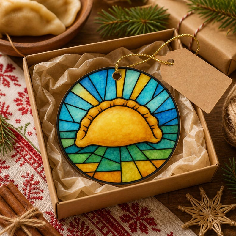 Adorno acrílico de pierogi, estilo vidriera, comida polaca y decoración de Pittsburgh imagen 7