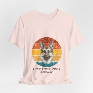 Personalize with your pup's name | Retro German Shepherd Illustration T-Shirt | Vintage Striped Dog Tee image 2