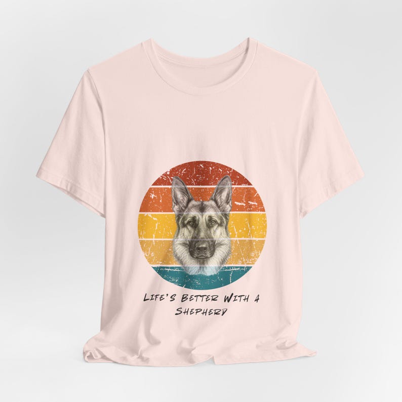 Personalize with your pup's name | Retro German Shepherd Illustration T-Shirt | Vintage Striped Dog Tee image 2