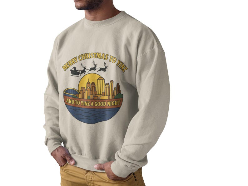 Pittsburgh Christmas Sweatshirt: Steel City Skyline, 'Merry Christmas to Yinz' image 2