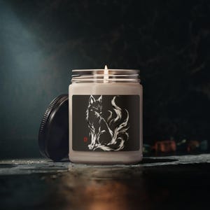 Kitsune Soy Candle, Japanese Fox Spirit Gift, Sumi-e Yokai Decor image 7