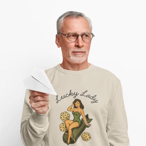 Vintage Pin Up Sweatshirt, WWII Nose Art Crewneck, Rockabilly Bombshell Aviation Top image 2