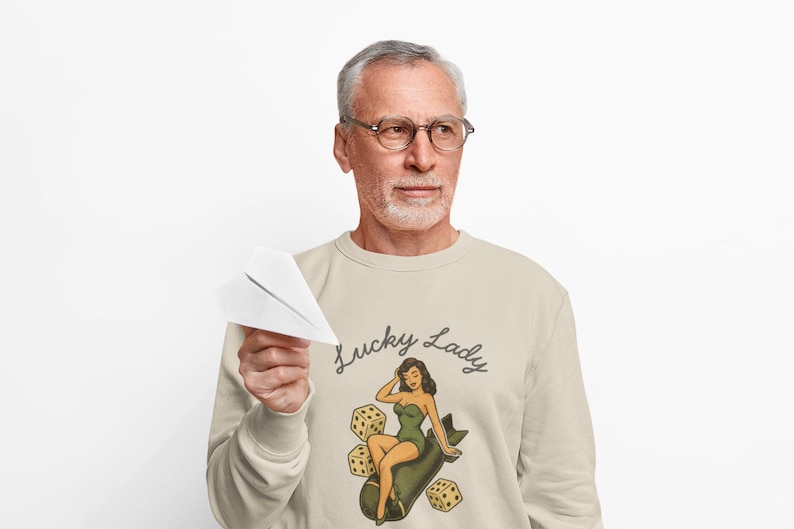 Vintage Pin Up Sweatshirt, WWII Nose Art Crewneck, Rockabilly Bombshell Aviation Top image 2