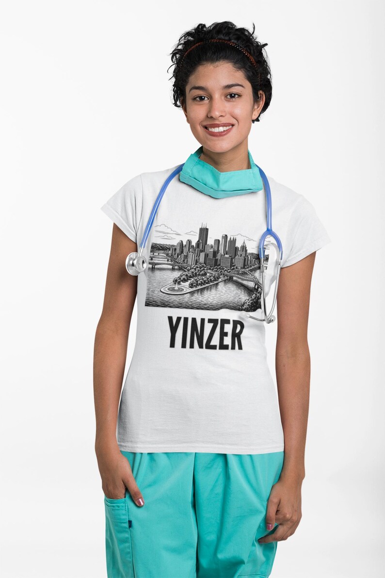 Pittsburgh Skyline T-Shirt | Black & White Yinzer Graphic image 5