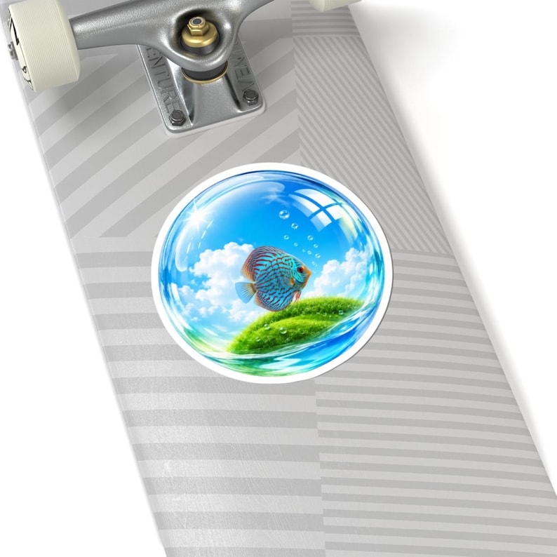 Frutiger Aero Fischblasen-Aufkleber, Y2K Glanzaufkleber, Tropischer Diskus-Kunst Bild 5