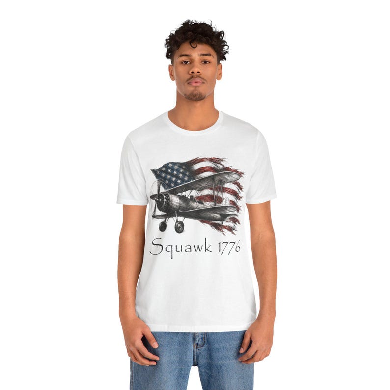 Camiseta de piloto de biplano Stearman, humor aeronáutico Squawk 1776, camiseta patriótica de aviador. imagen 6