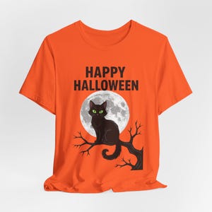 Koszulka z czarnym kotem na Halloween, koszulka w stylu gotyckim z pełnią księżyca, upiorny sezon zdjęcie 5