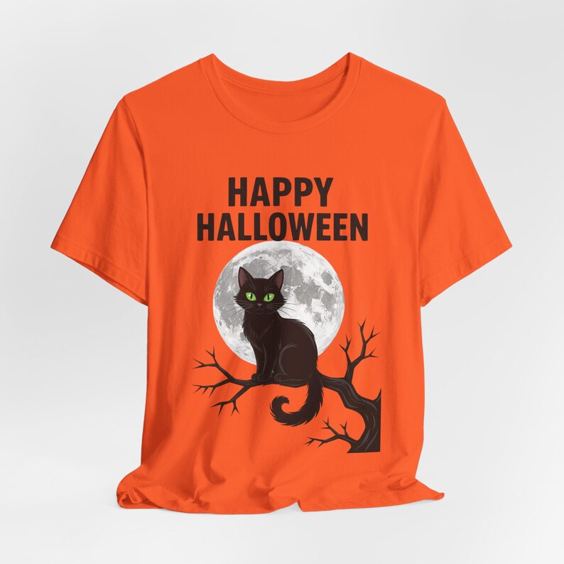 Koszulka z czarnym kotem na Halloween, koszulka w stylu gotyckim z pełnią księżyca, upiorny sezon zdjęcie 5
