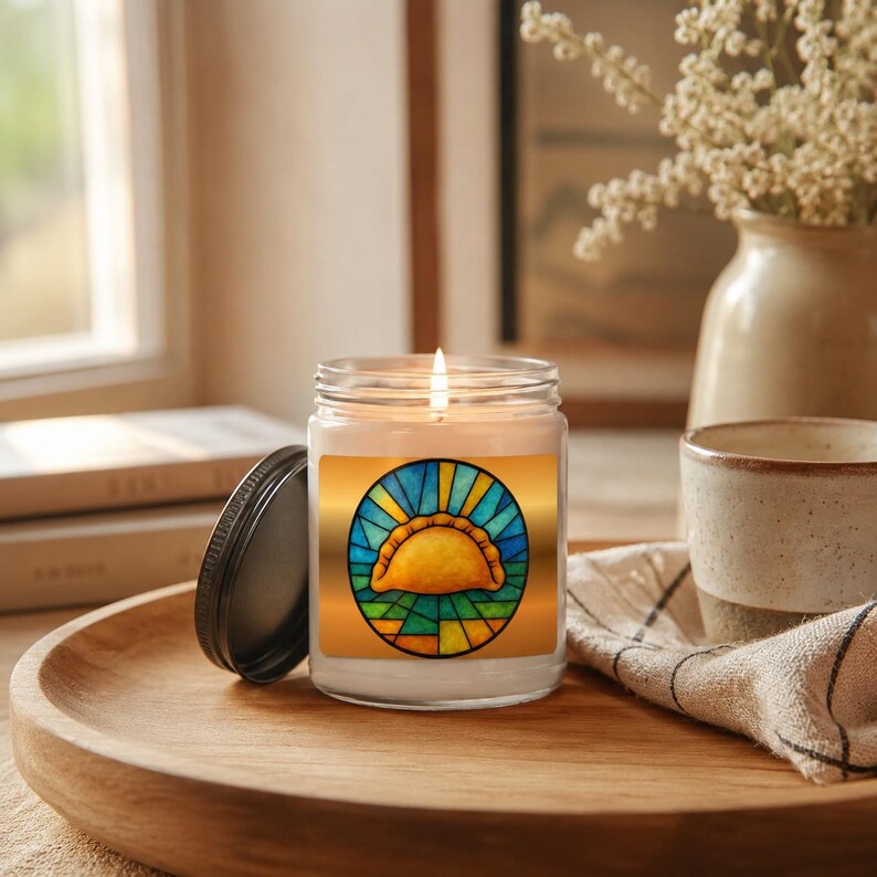 Pierogi Soy Candle, Pittsburgh Food Gift, Stained Glass Decor image 5