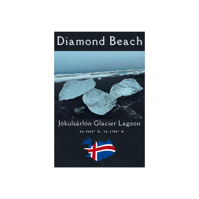 Diamond Beach Iceland Print: Jokulsarlon Glacier Lagoon Nordic Wall Art image 1